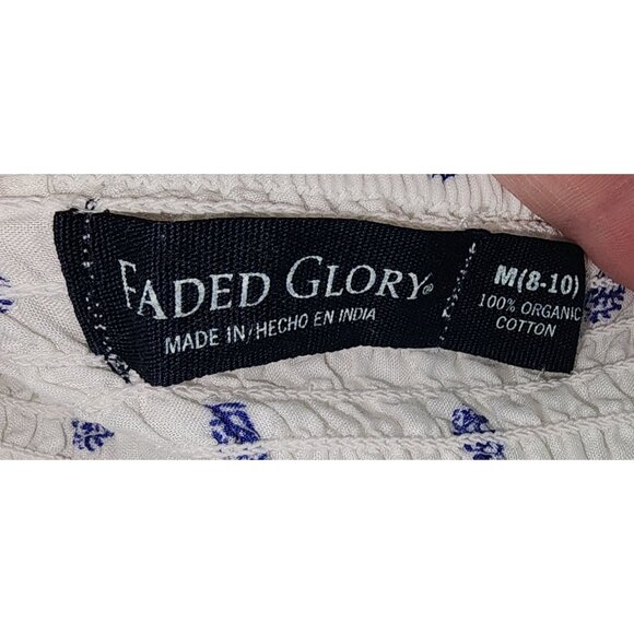 Women's Faded Glory Tank Top Blouse Shirt Medium Organic Cotton White Blue Boho - Picture 5 of 6